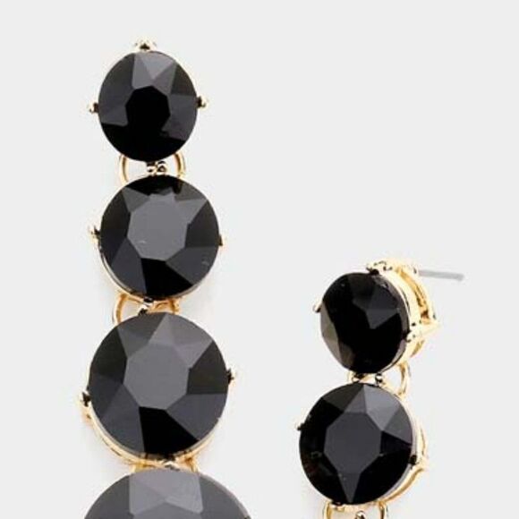 Round Black Crystal Evening Earrings - Picture 2 of 5